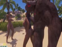 Two hot Latina beach babes got banged by furry zoophilia bull